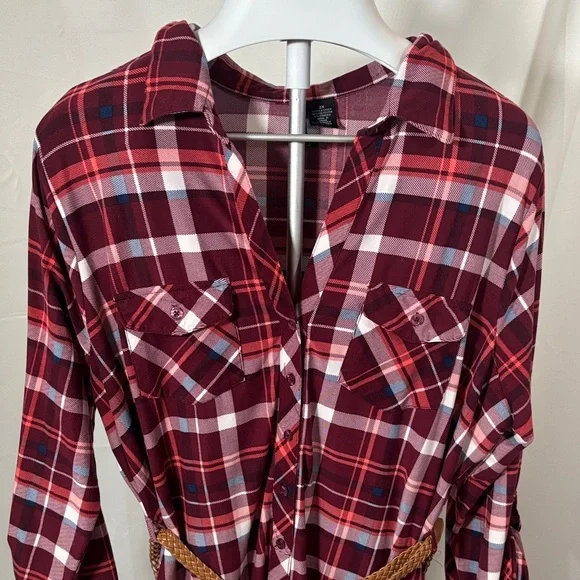 No Comment Red Plaid Button-Up Shirt Dress SZ 3X - Picture 2 of 5